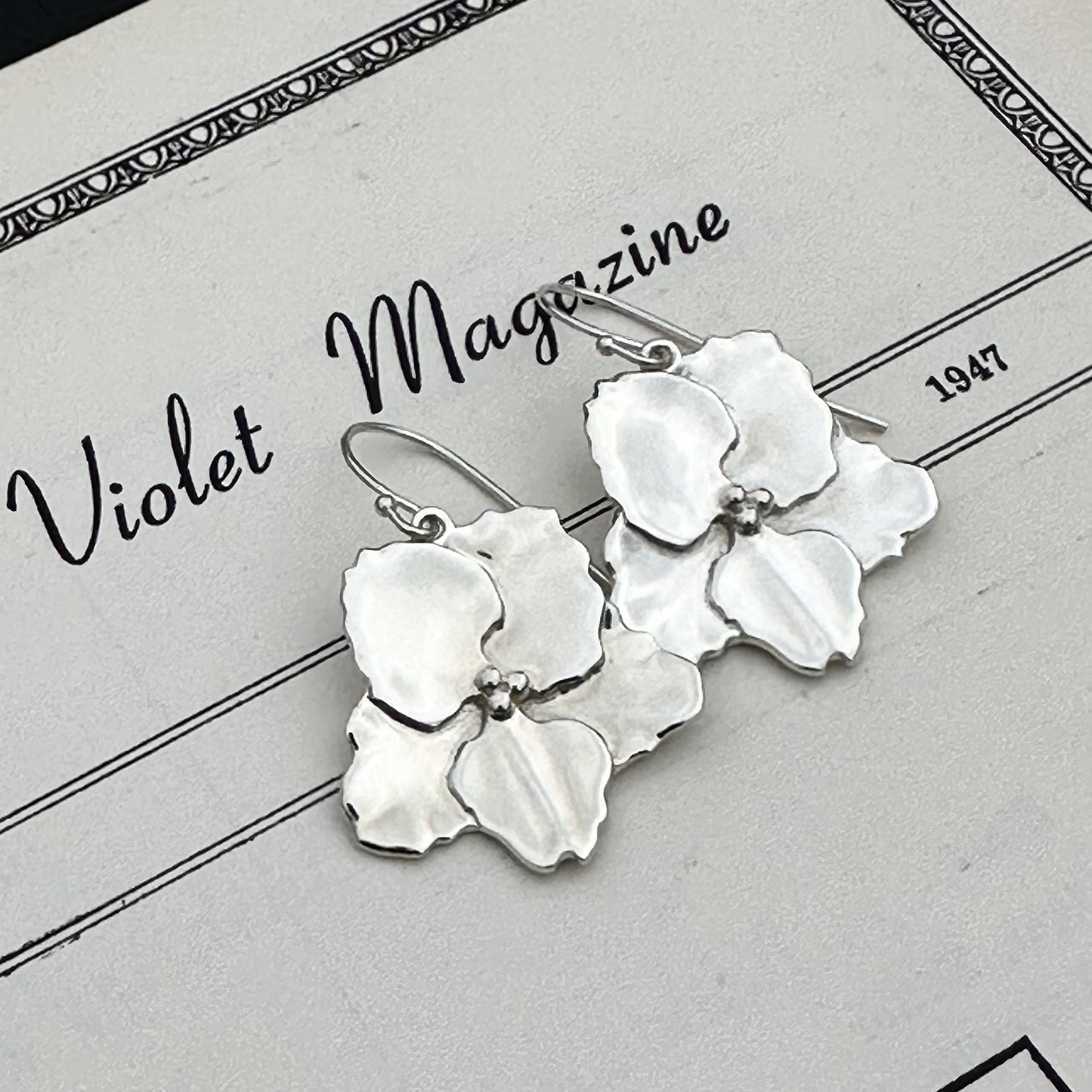 Sterling Silver Large Standard African Violet Earrings