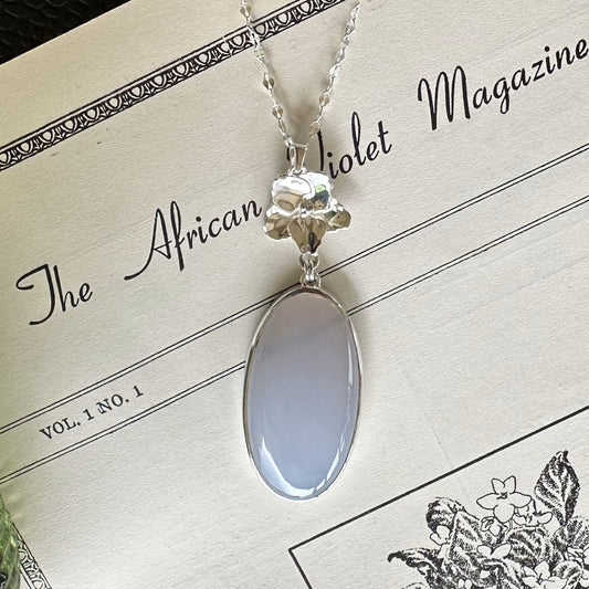 Blue Chalcedony African Violet Statement Pendant