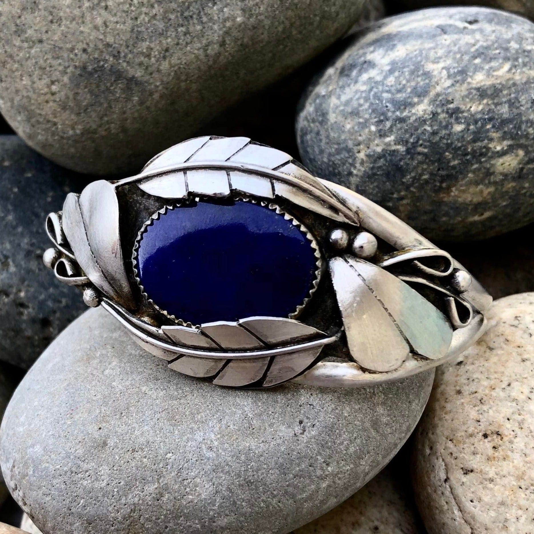 Summer Joy Silver Bracelet Sterling Silver and Lapis Statement Cuff