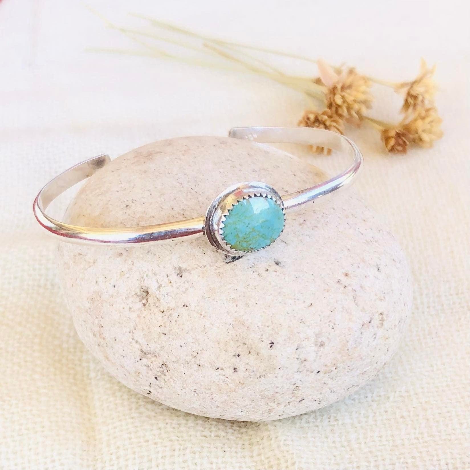 Minimalist Sterling Silver Cuff With King's Manassa Turquoise