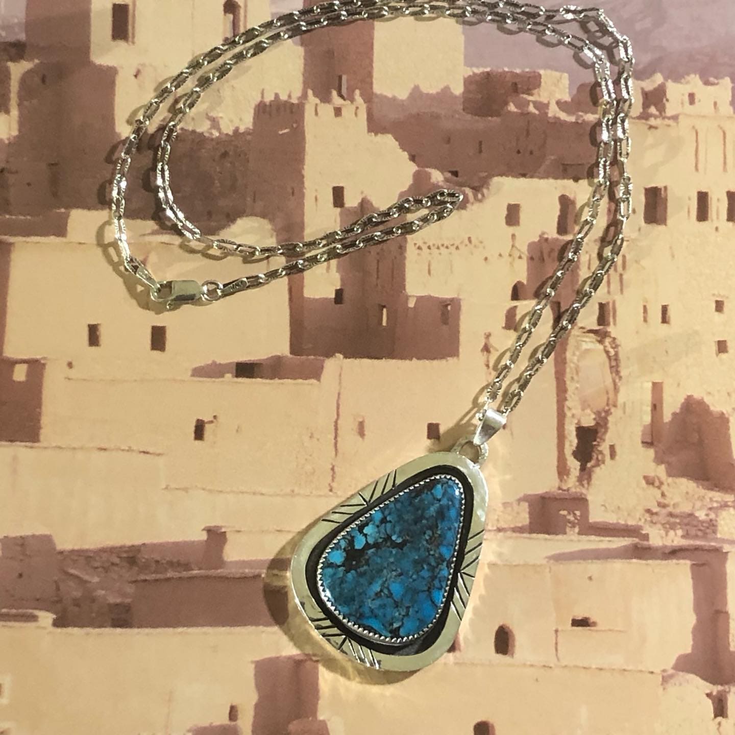 Summer Joy Silver Custom Blue Moon Turquoise Statement Pendant