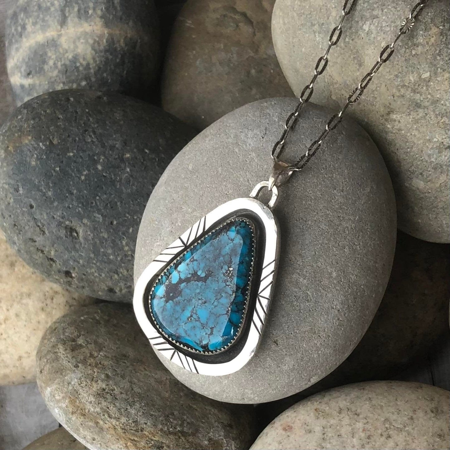 Summer Joy Silver Custom Blue Moon Turquoise Statement Pendant