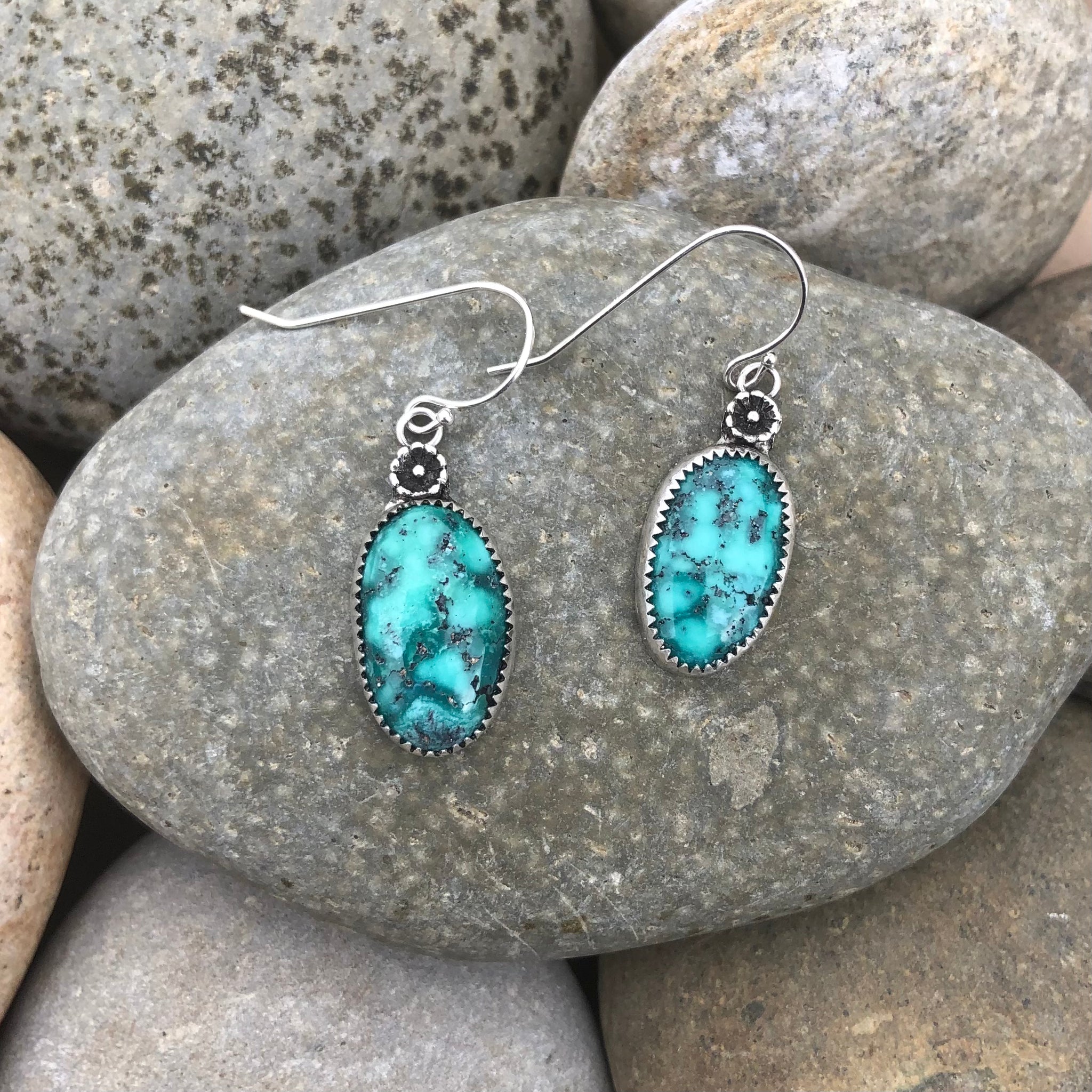 White Water Turquoise Sterling Silver Dangle Earrings