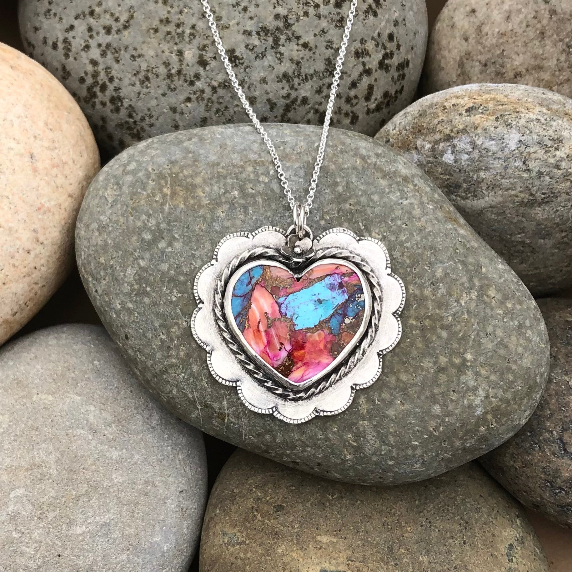 Sterling Silver and Kingman Statement Heart